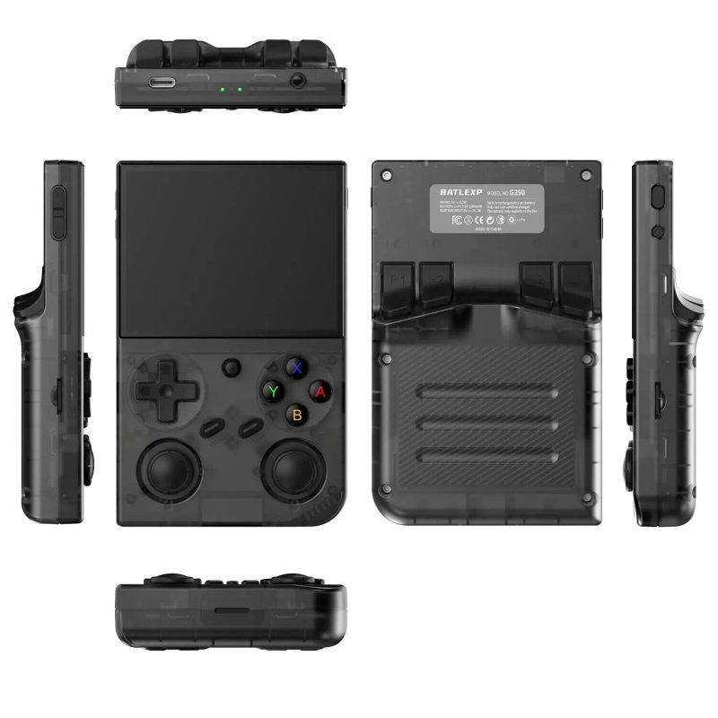 Multiple angles of a handheld gaming console.