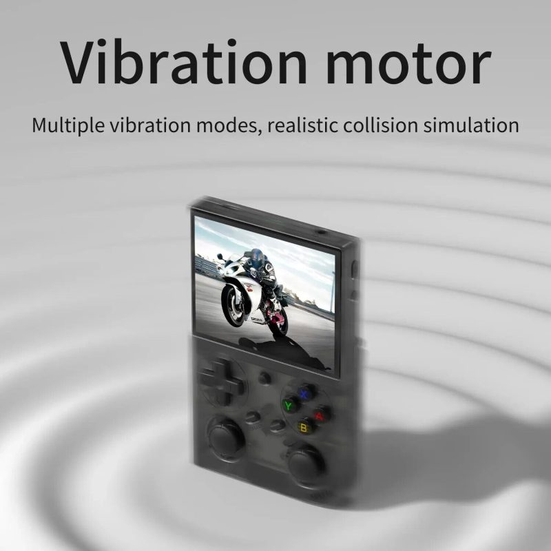Handheld gaming console with vibration motor feature.