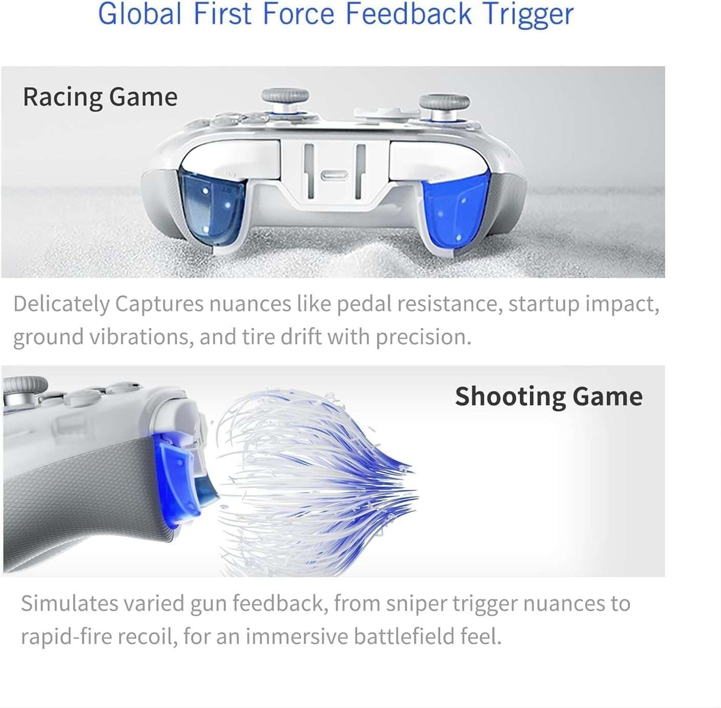 Game controller with force feedback features.