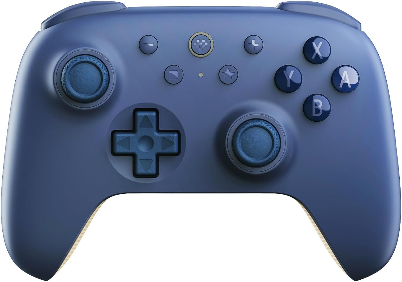 Blue wireless gaming controller front view.