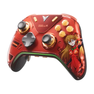Custom red gaming controller with anime character design