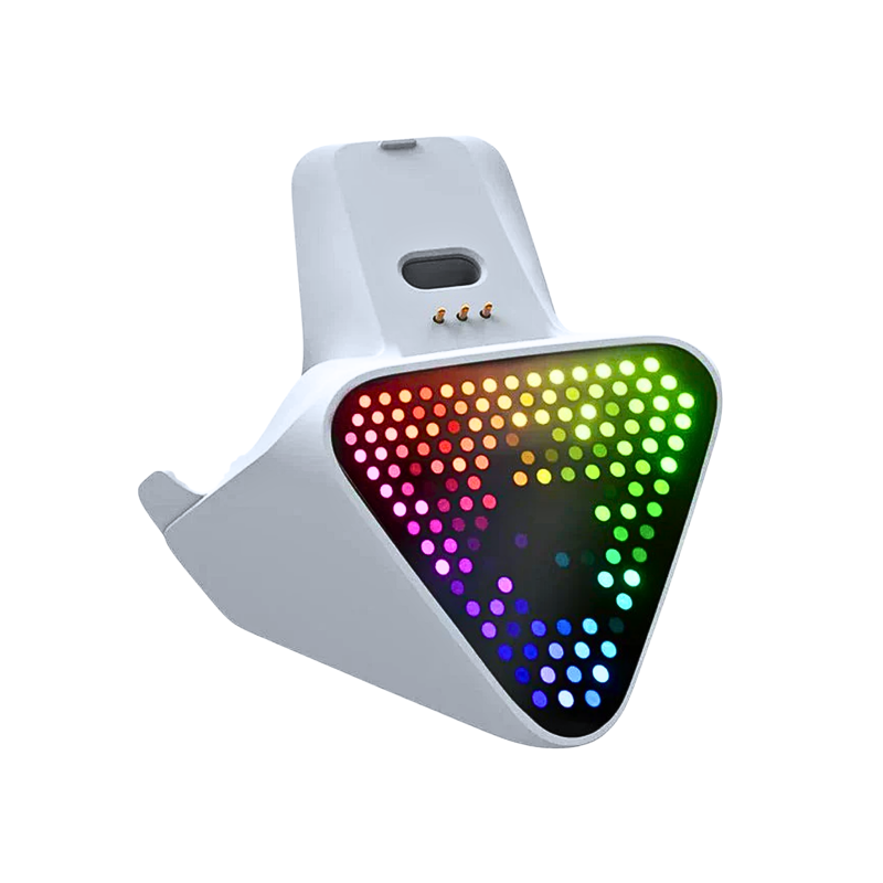Colorful triangular LED light device.
