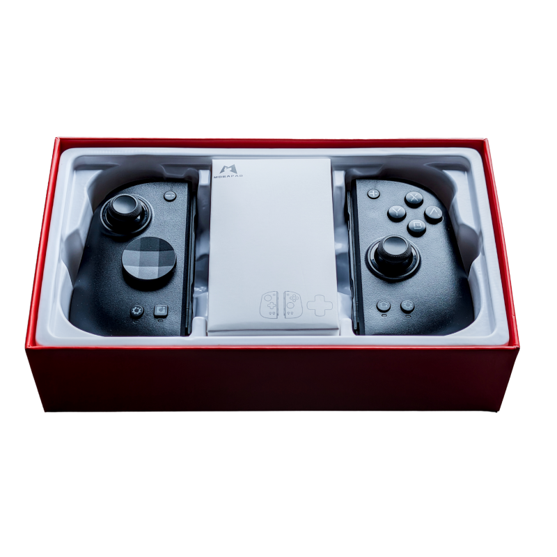Gaming console controllers in red box