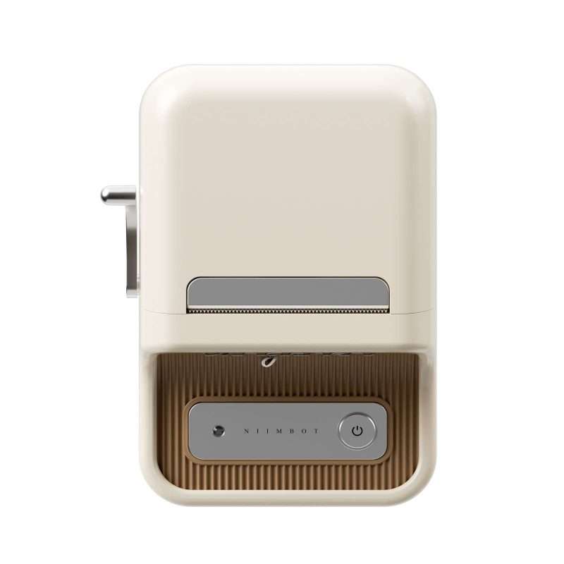 Compact beige electronic label maker, front view.