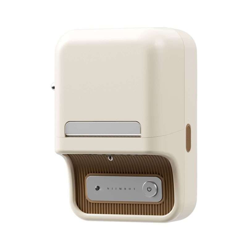 Cream and brown portable label printer