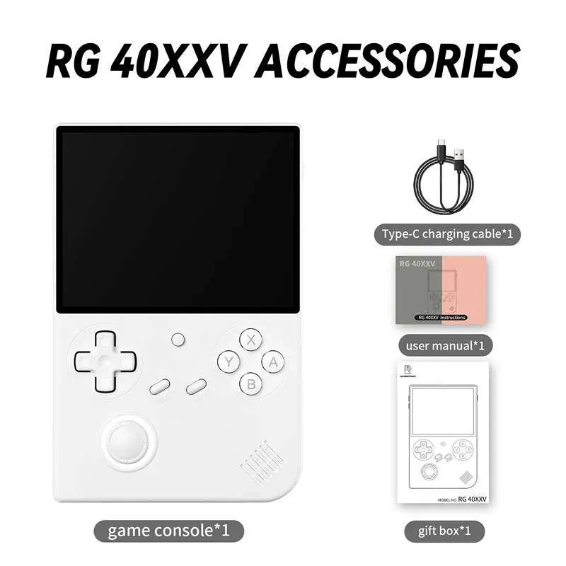 RG 40XXV game console and accessories displayed.