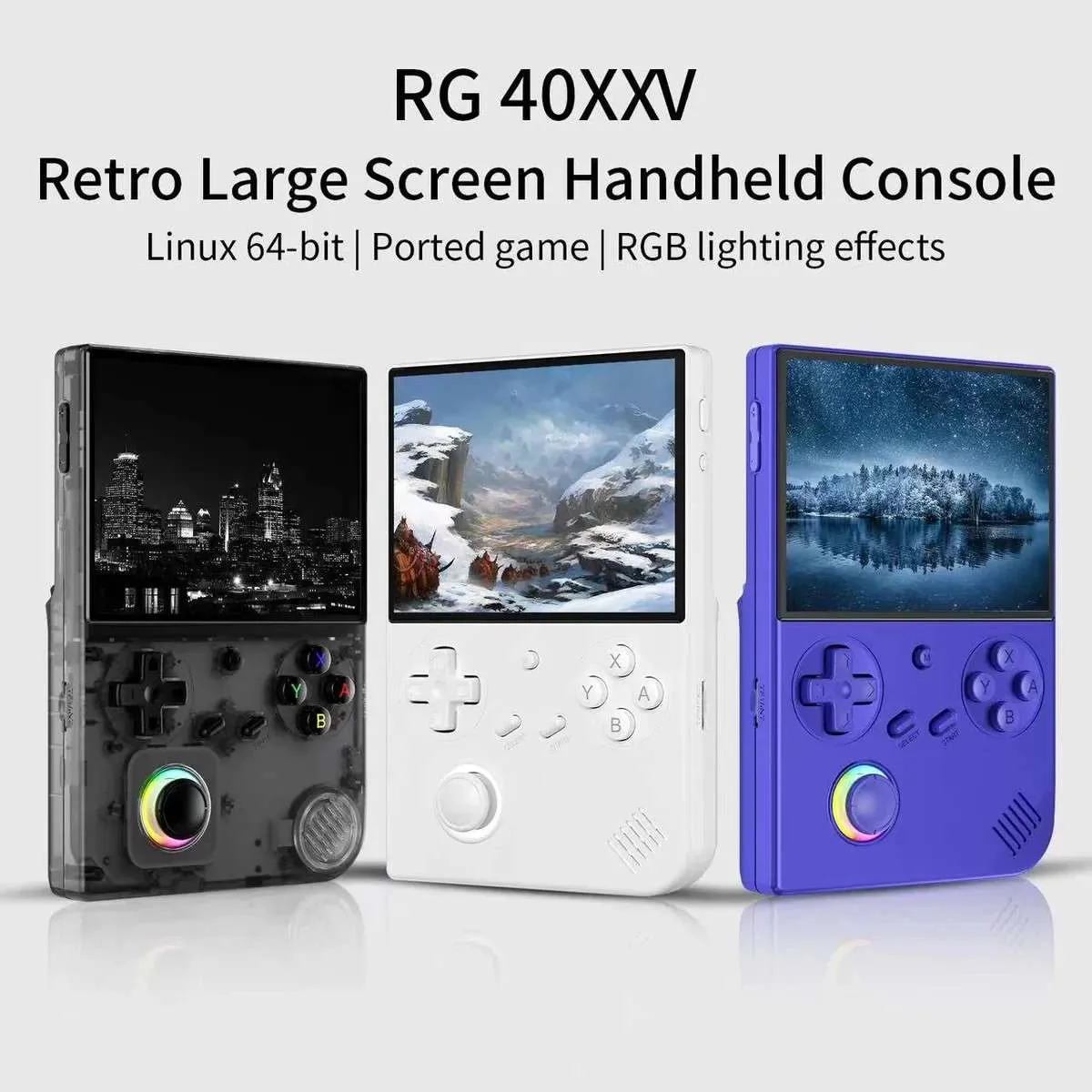 RG 40XXV retro handheld console with RGB lighting.