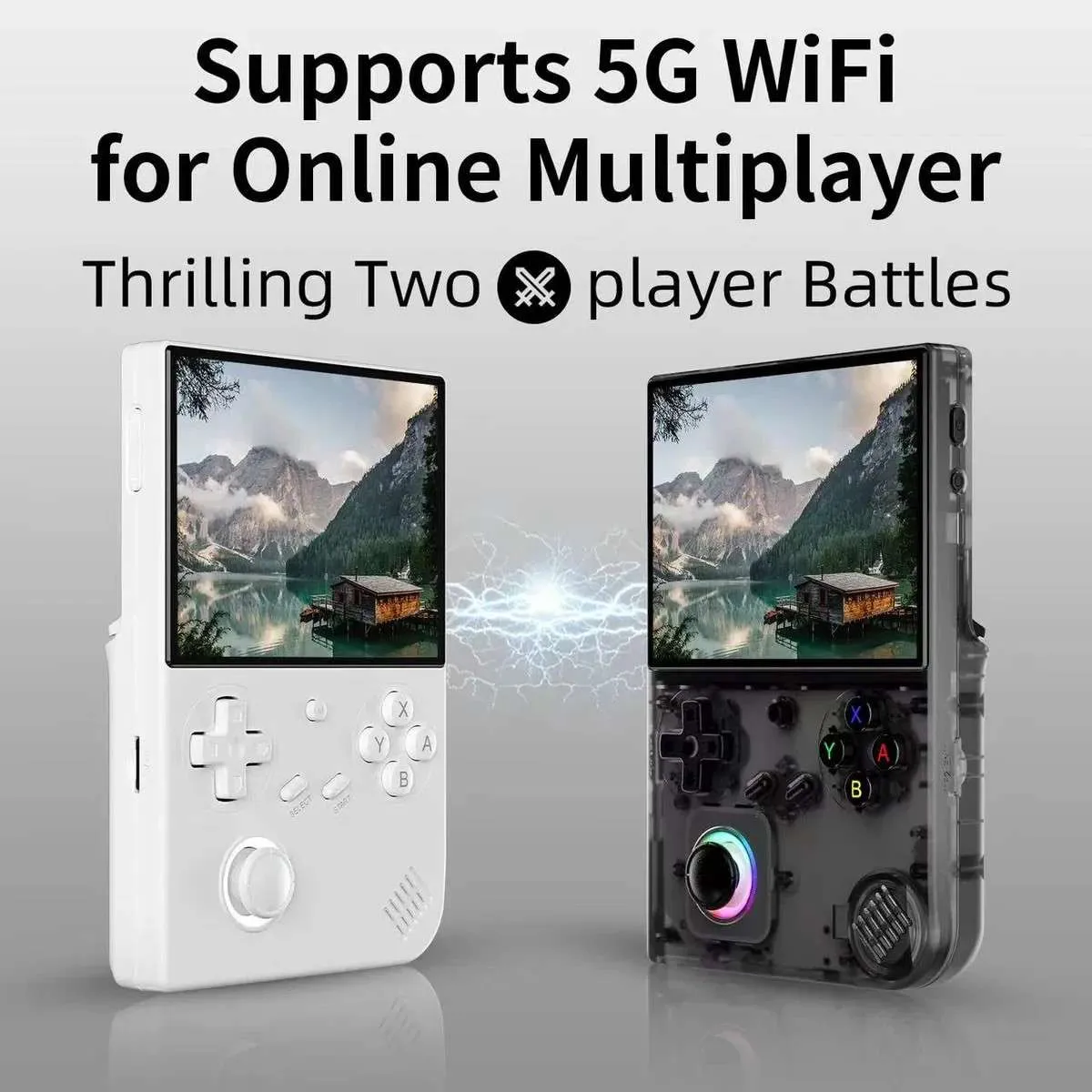 Two gaming devices with 5G multiplayer support.