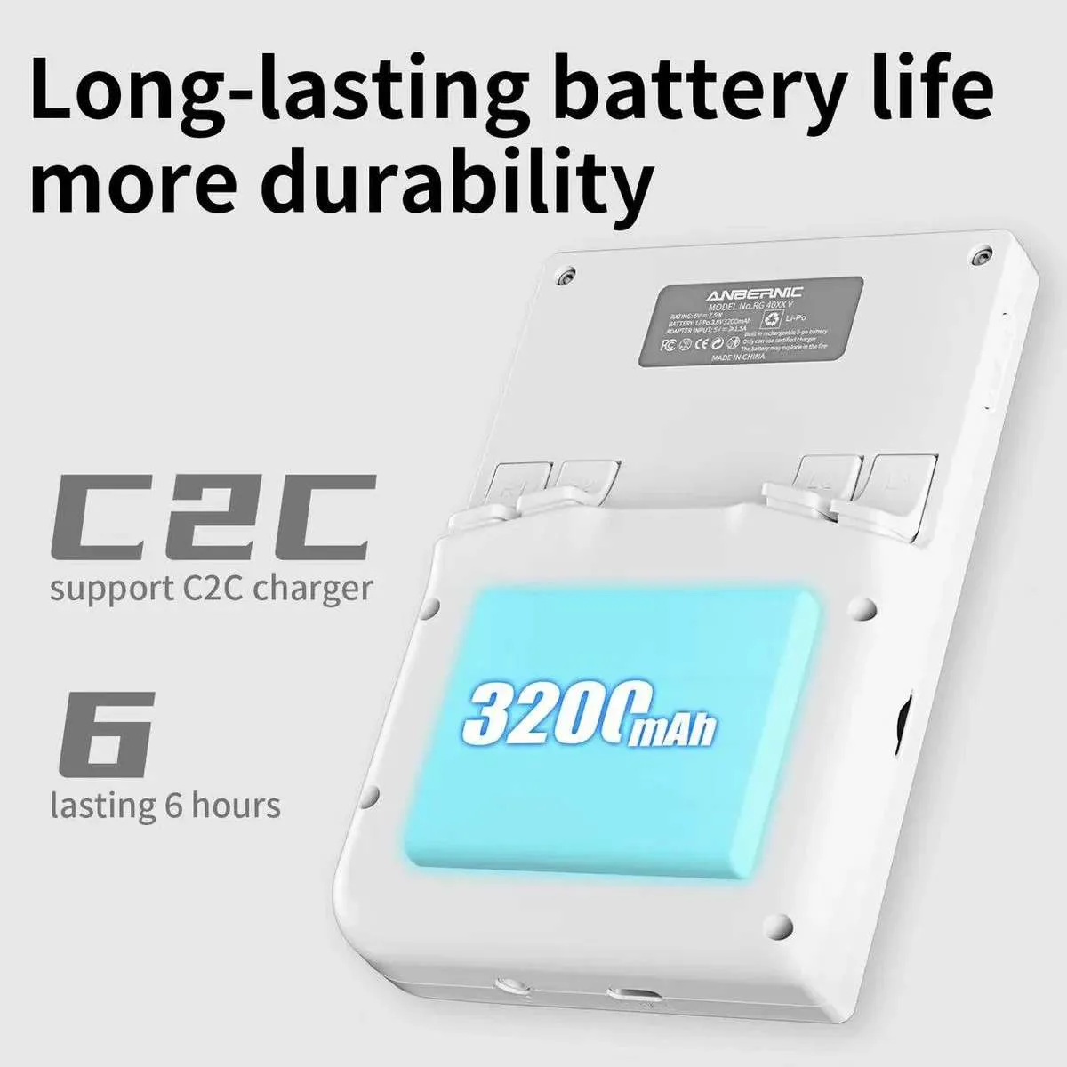 3200mAh battery, long-lasting, supports C2C charging.