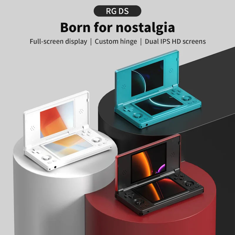 Three retro gaming consoles on colorful stands.
