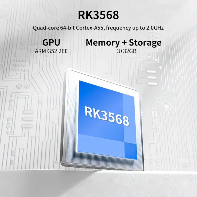 RK3568 quad-core processor with GPU and memory details.
