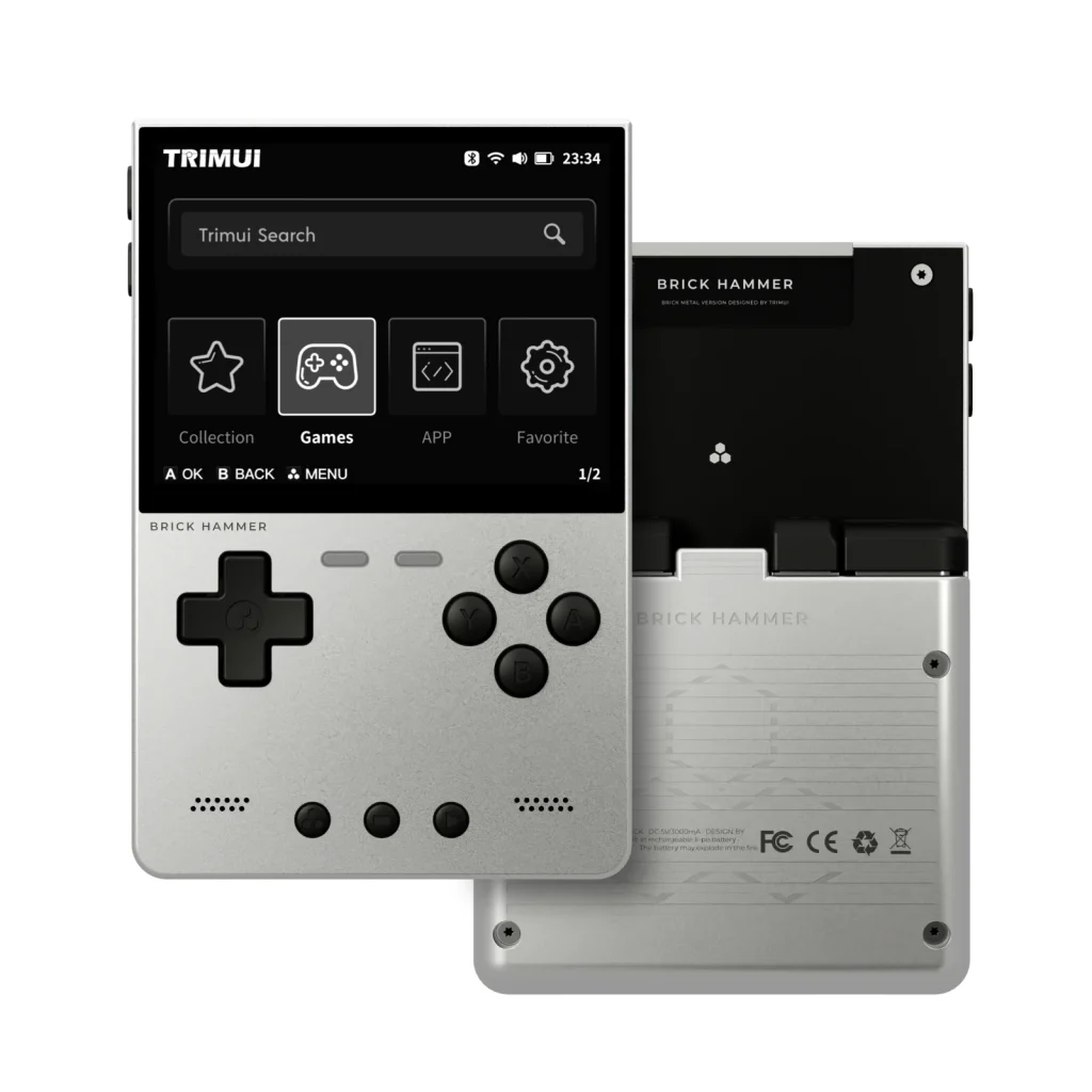 Console di gioco portatile retrò con schermo e pulsanti.