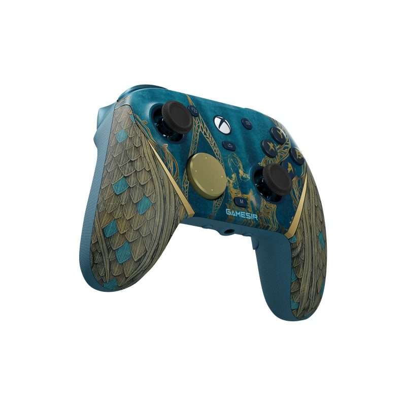 Decorative gaming controller with intricate feather design