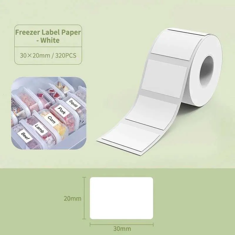 Freezer label paper roll with labeled containers