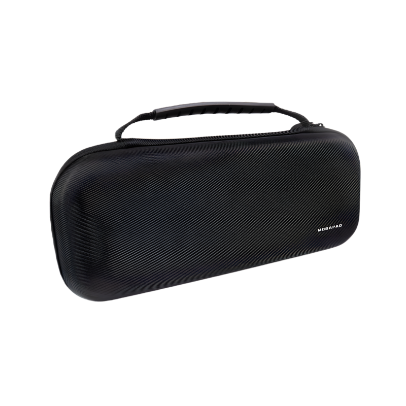 Black travel case with handle and logo