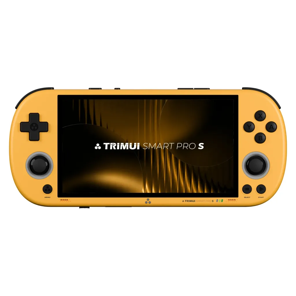 Trimui Smart Pro S handheld gaming console, yellow color