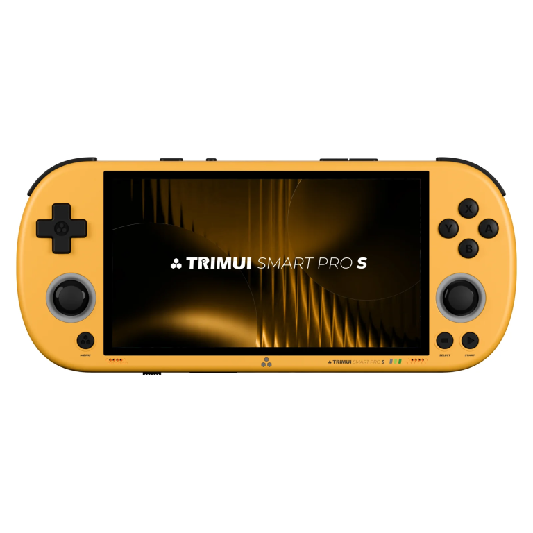 Trimui Smart Pro S handheld gaming console, yellow color