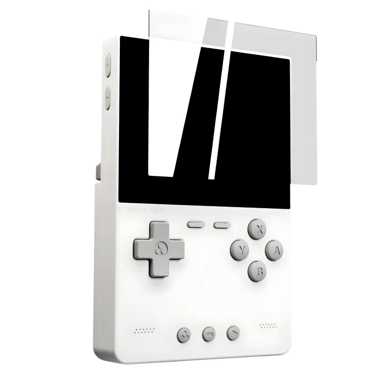 Retro handheld gaming console with buttons and screen