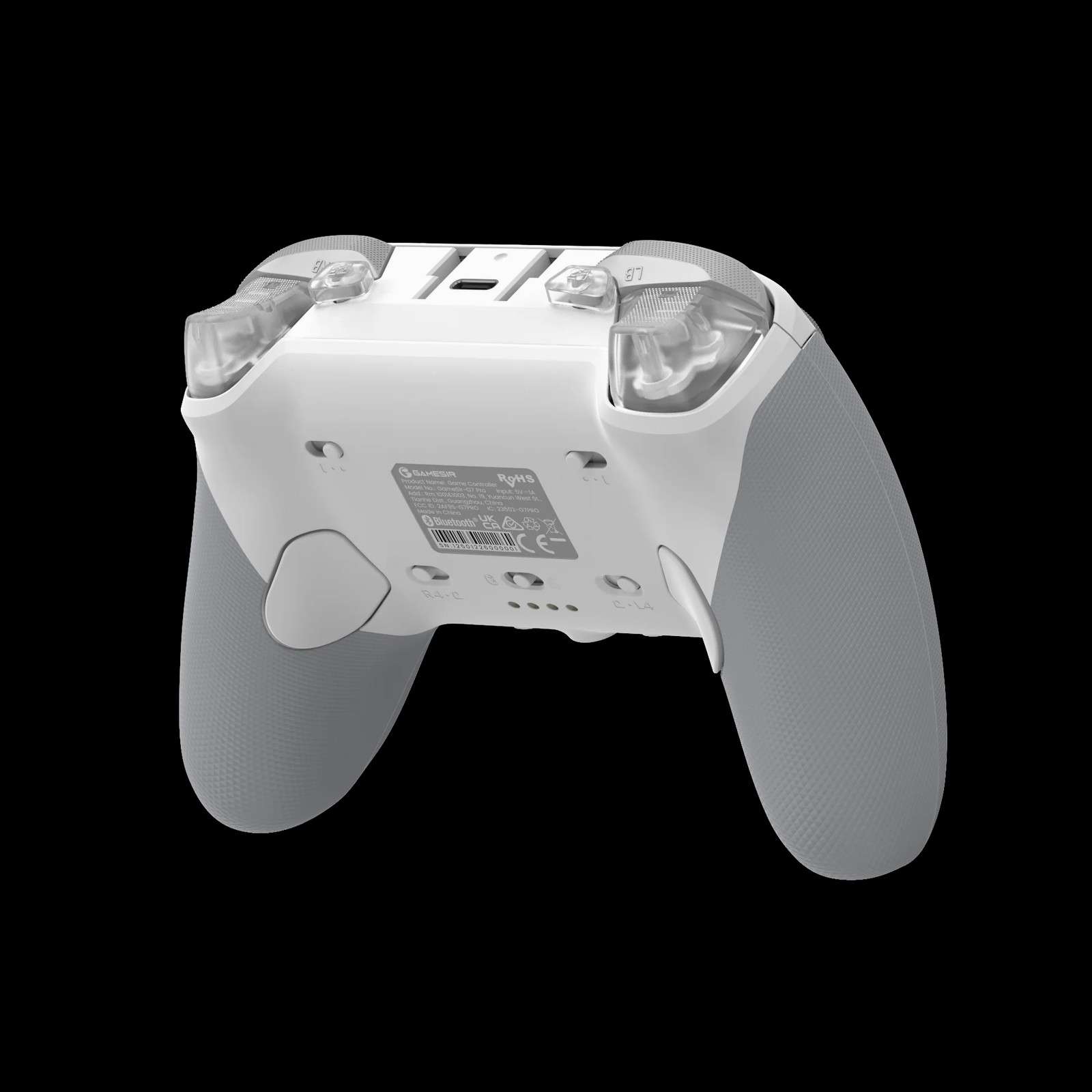 Back view of a gaming controller.