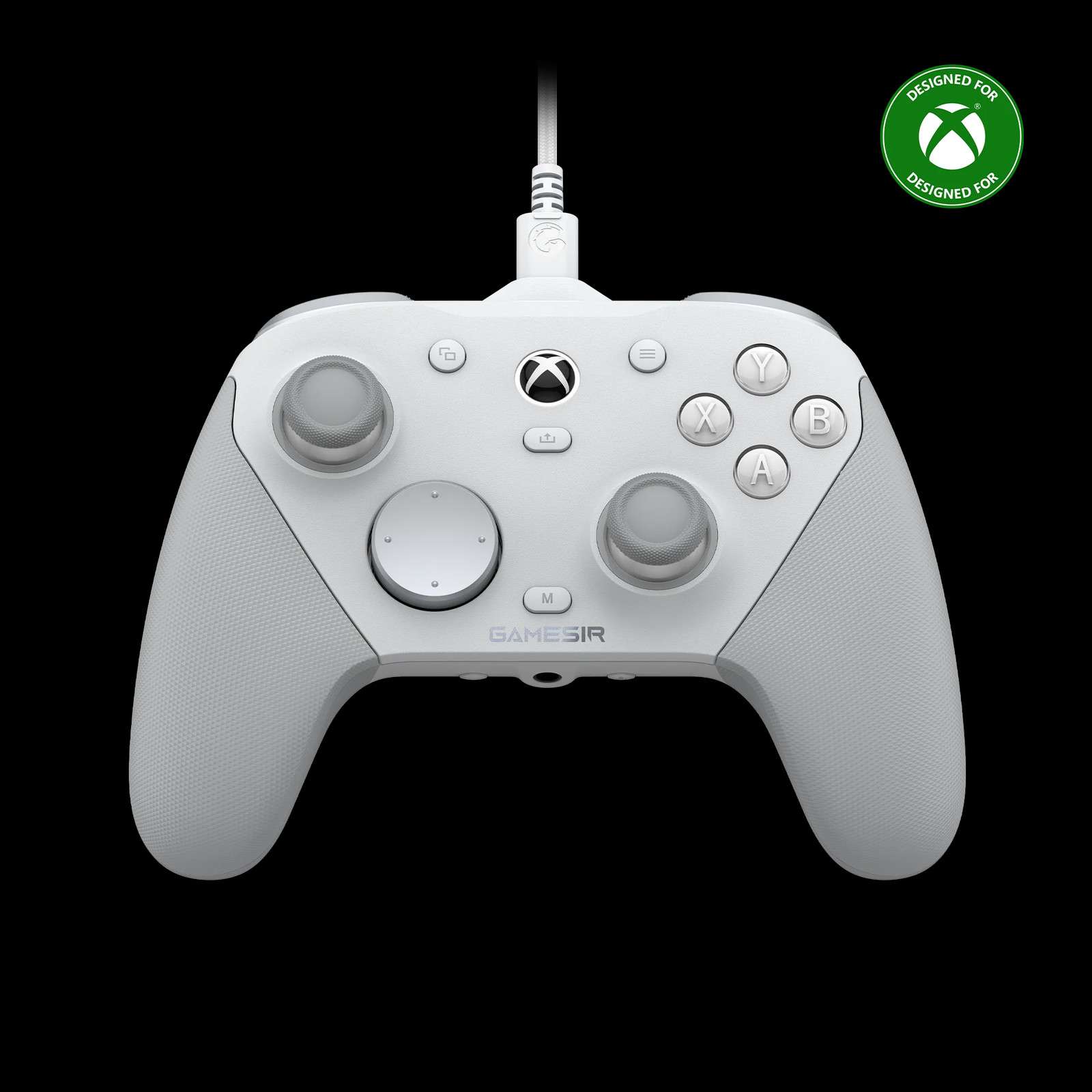 White gaming controller compatible with Xbox