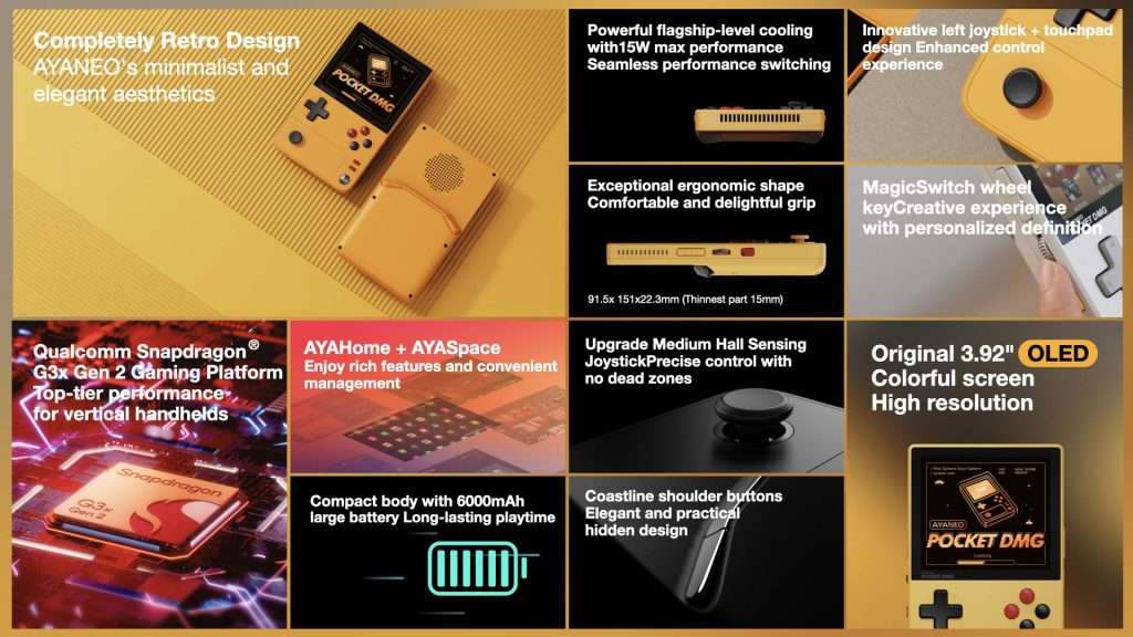 AYANEO handheld gaming device with retro design features.