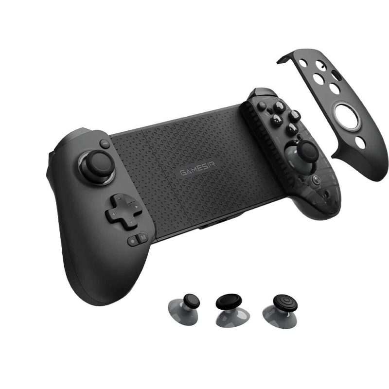 Schwarzer abnehmbarer Mobile-Game-Controller mit Extras.