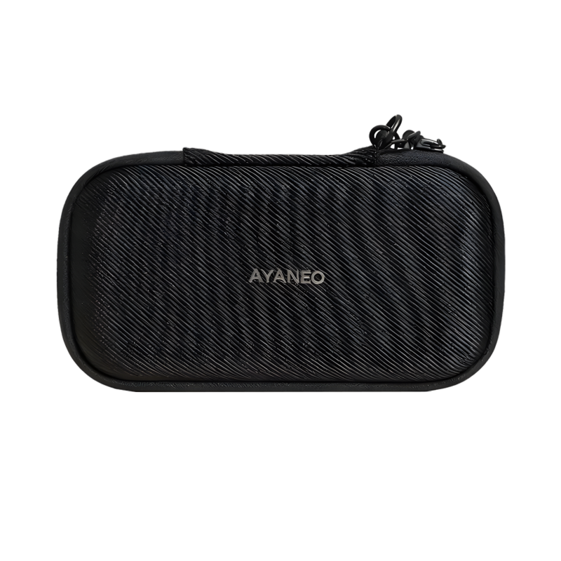 Black Ayaneo travel pouch with textured surface.