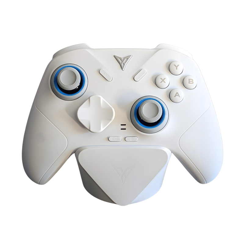 White game controller with blue accents.
