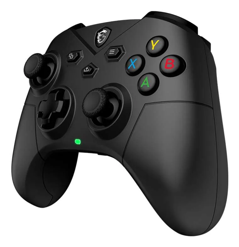 Black gaming controller with colored buttons