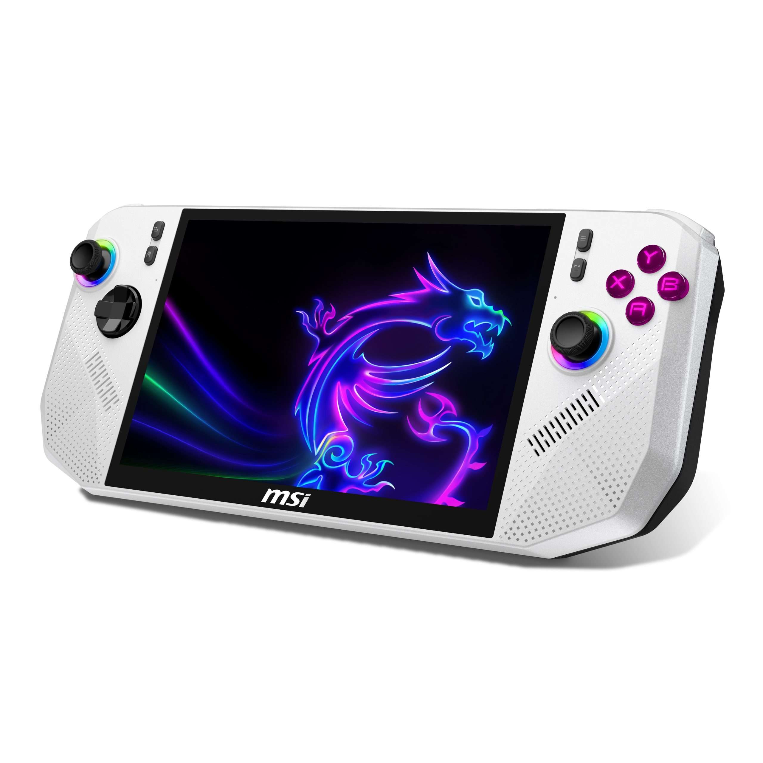 Handheld gaming device with neon dragon design