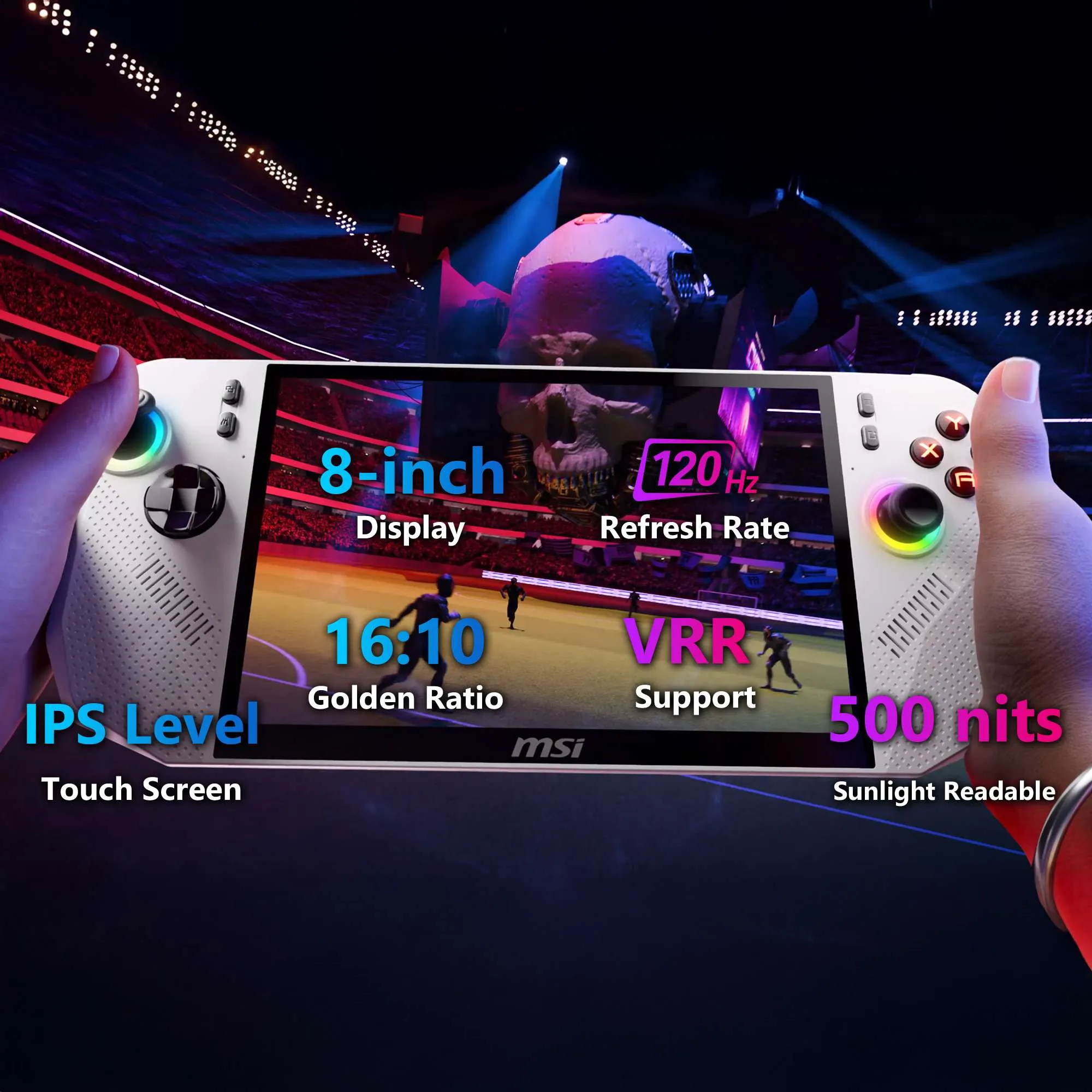 Handheld gaming console with vivid screen features.