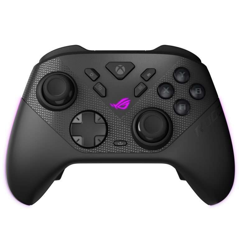Black gaming controller with pink accents