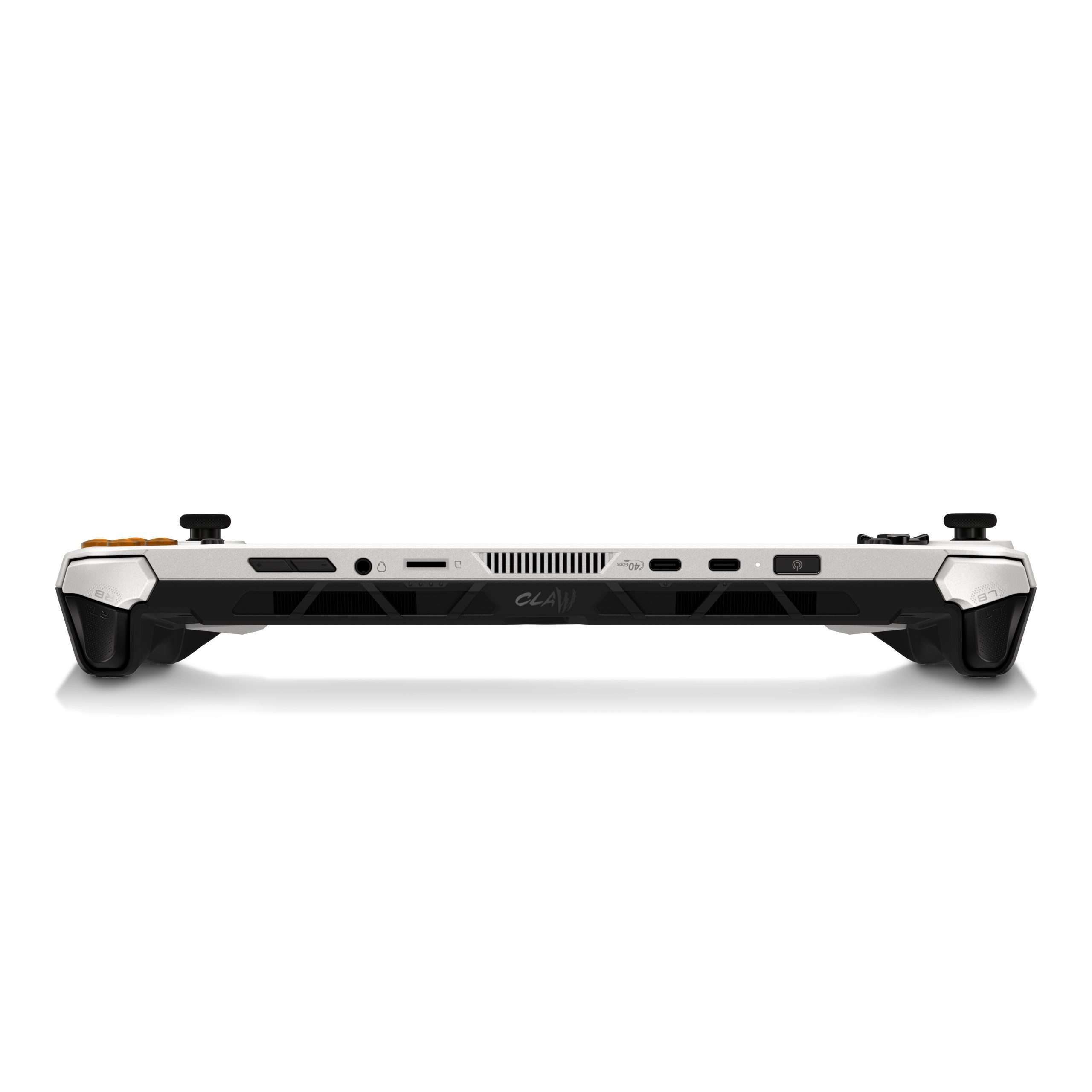 Handheld gaming console side profile.