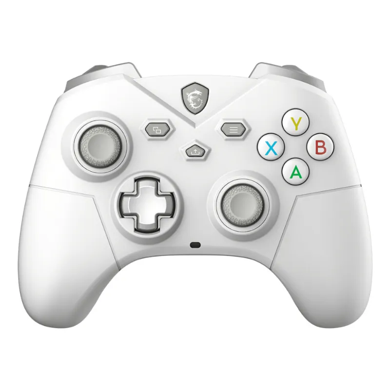 White gaming controller with colored buttons